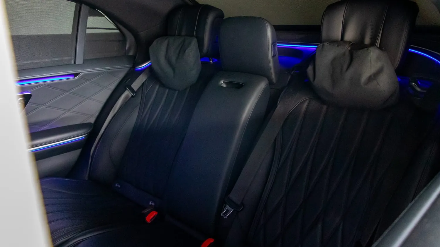Matte black Mercedes-AMG S63 E Performance rental in Detroit, rear seats