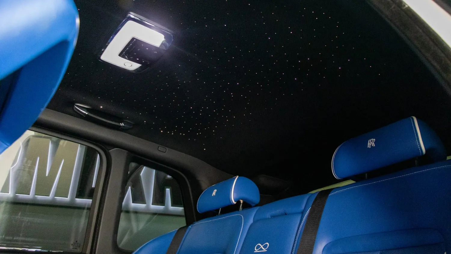 White Rolls-Royce Cullinan rental in Detroit, Starlight headliner