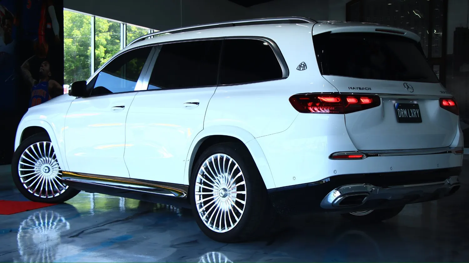 White 2024 Mercedes-Maybach GLS 600 rental in Detroit, rear three-quarter view