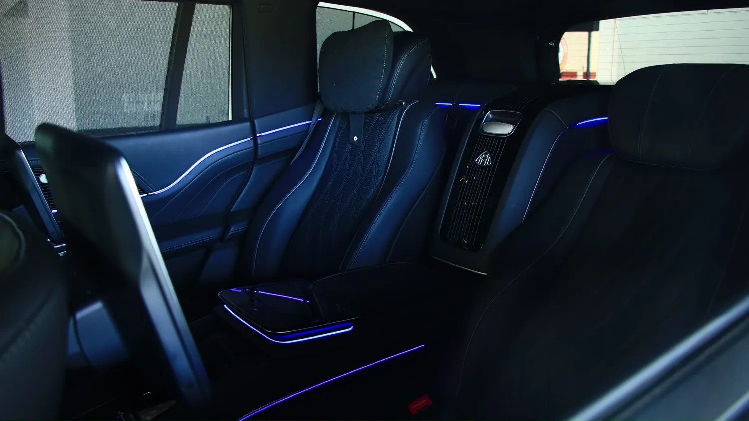 White 2024 Mercedes-Maybach GLS 600 rental in Detroit, executive rear seats