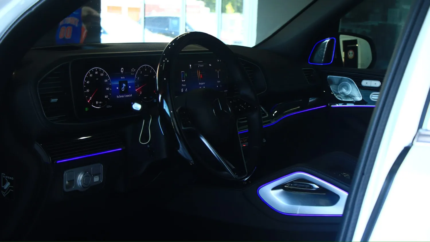 White 2024 Mercedes-Maybach GLS 600 rental in Detroit, dashboard and ambient lighting