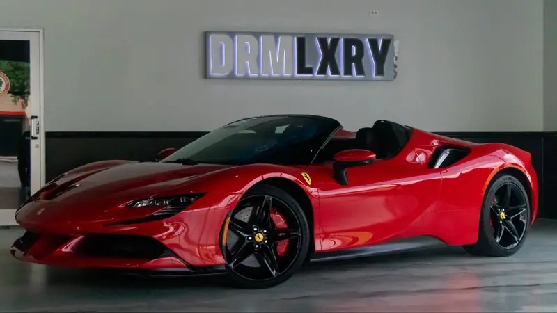 Red Ferrari SF90 Spider rental in Detroit
