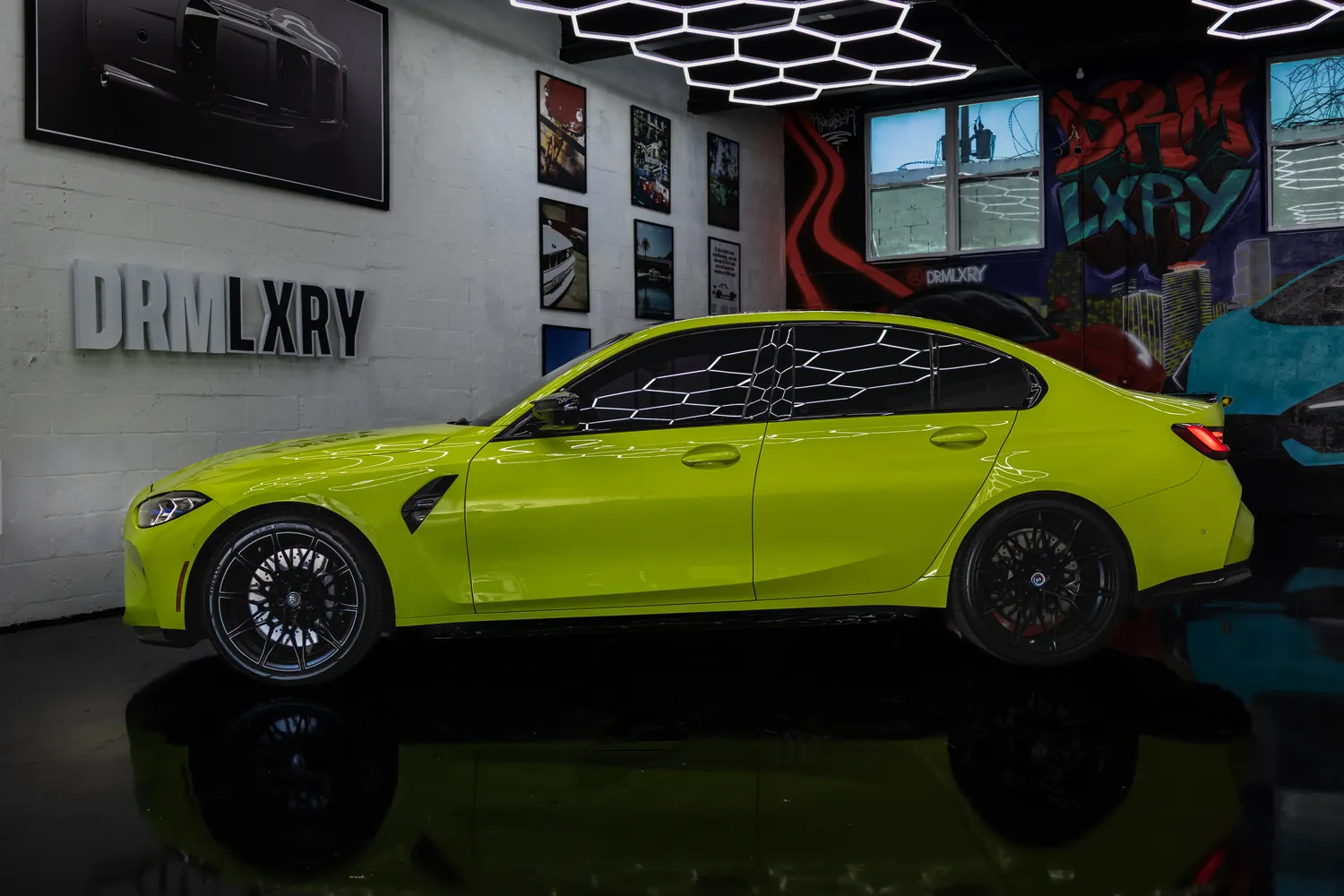 Side profile of the São Paulo Yellow BMW M3 Competition