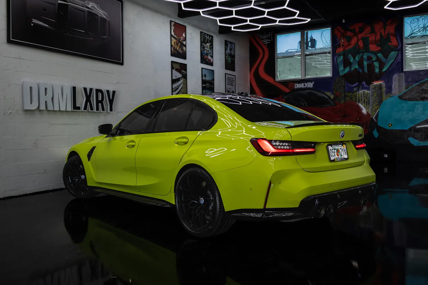 São Paulo Yellow BMW M3 Competition, rear three-quarter view