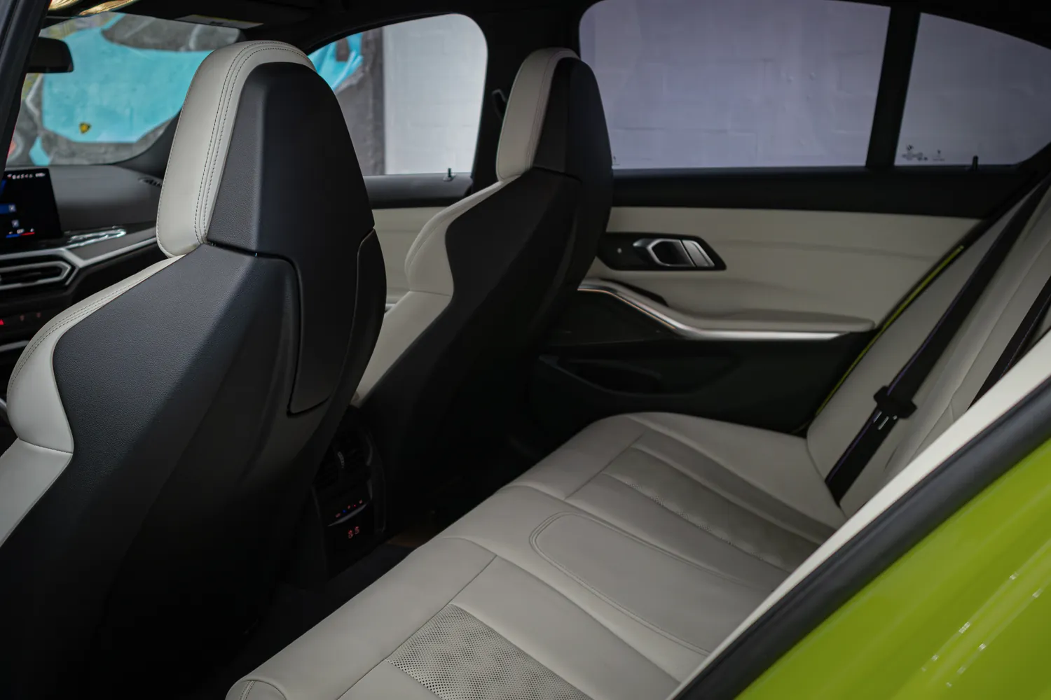 Cream leather rear seats in the BMW M3 Competition