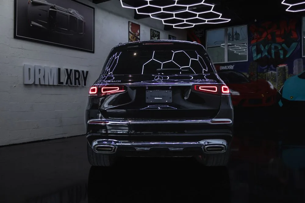 Rear view of the black Mercedes-Maybach GLS 600