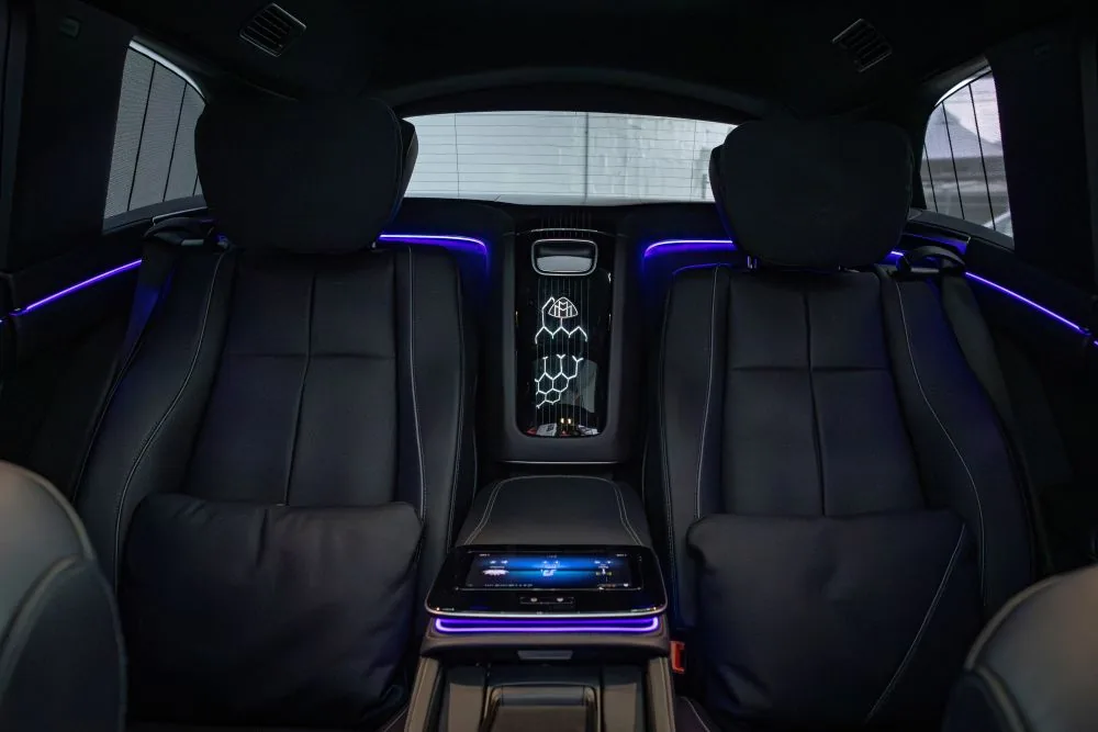 Maybach GLS 600 rear executive seats with the center console and rear tablet