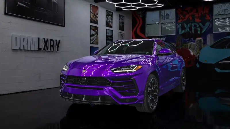 Purple Lamborghini Urus rental in Miami