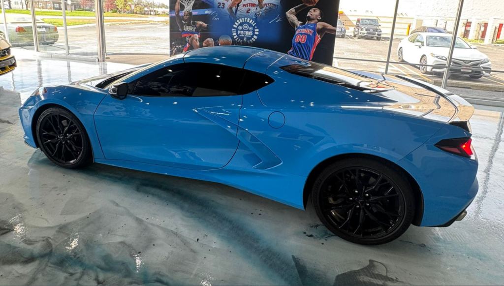 DRMLXRY blue Corvette luxury and exotic car rental Miami and Detroit