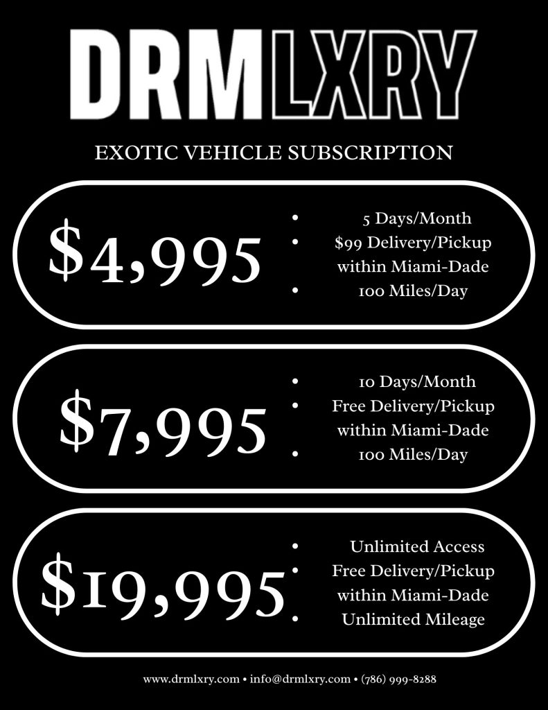 DRMLXRY Exotic Vehicle Subscription Detroit & Miami