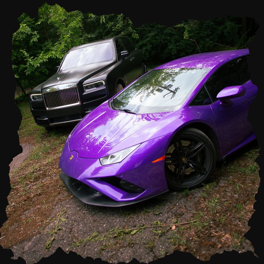 Luxury cars in a forest setting