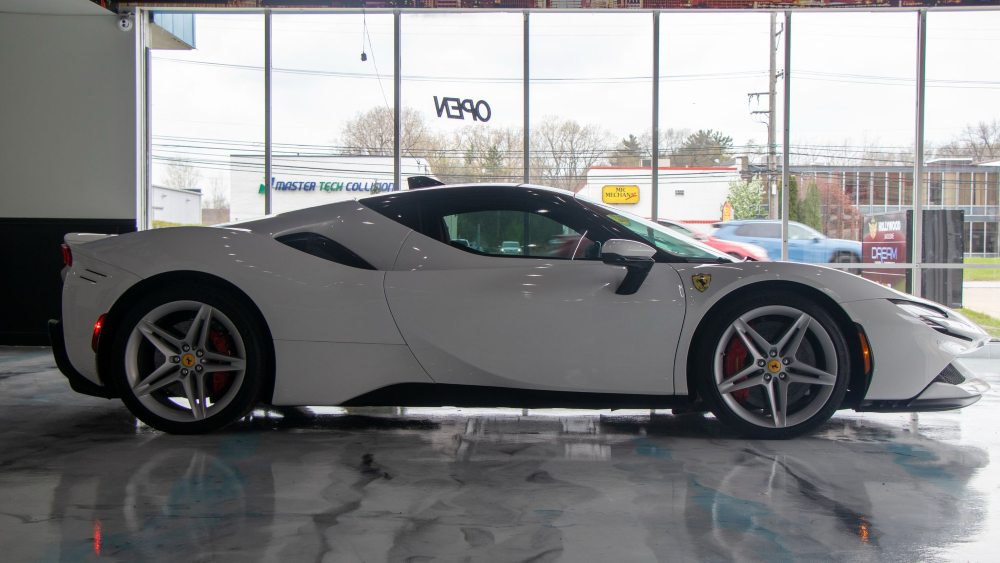 2022 White Ferrari SF90 Side View