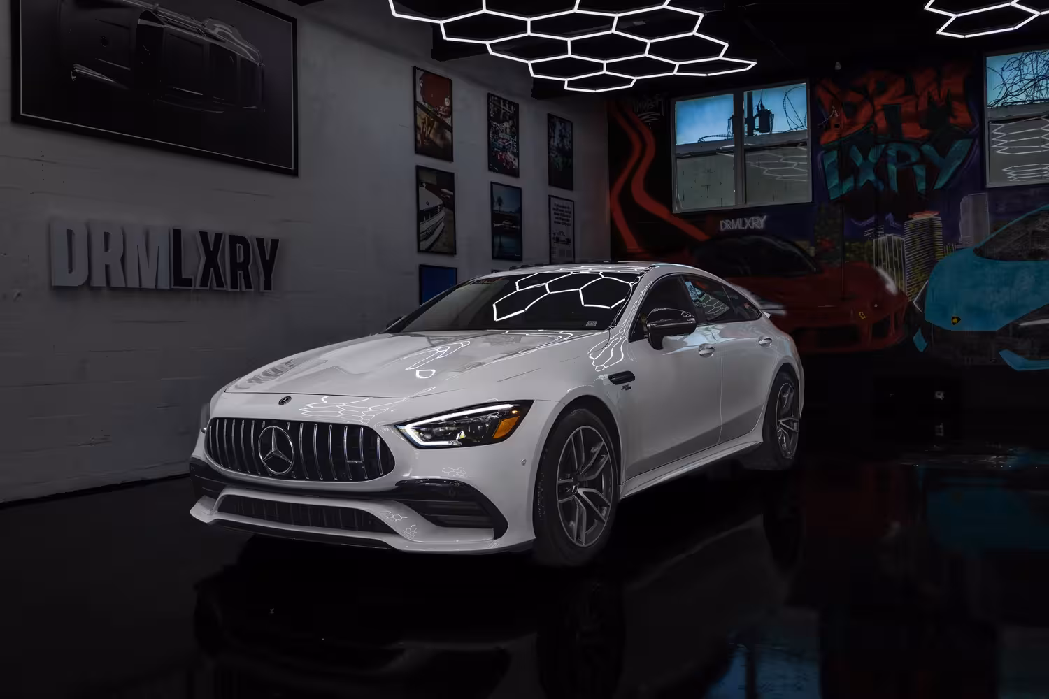 2021 white Mercedes-AMG GT 53 parked